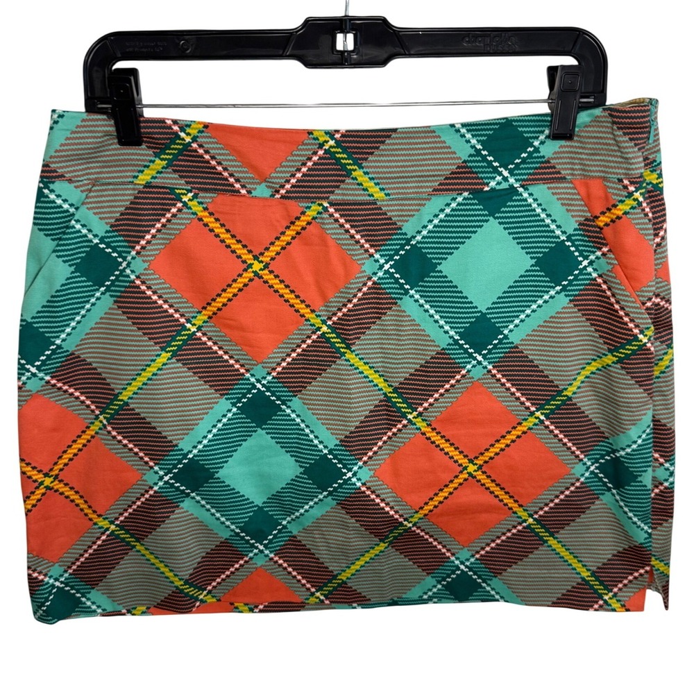 Loudmouth Golf Skort Women's 8 Orange Teal Plaid Check Mini Skirt Athletic Skort